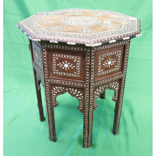 192 - Octagonal Indian occasional table inlaid - possibly ivory