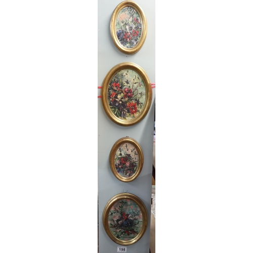 198 - Sylvia Stratton set of 4 Oil on panel in oval frames circa 1950 each signed and inscribed verso