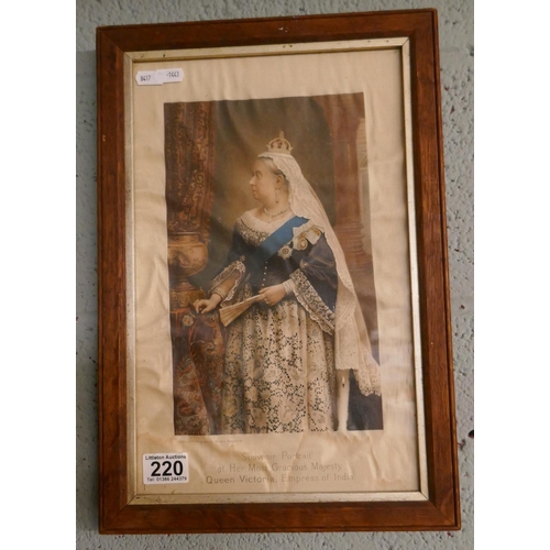220 - Queen Victoria print on silk - Approx. image size 23cm x 37cm