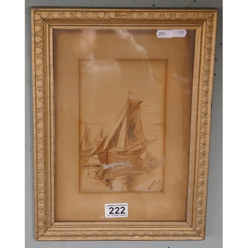 222 - Antique boat picture by Stanley L wood - Approx. image size 14cm x 22cm