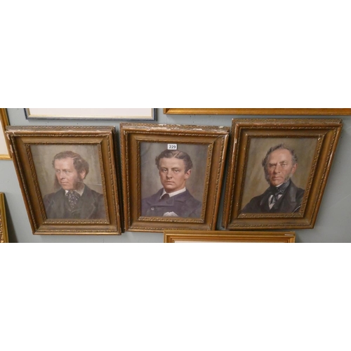 229 - 3 oil on canvas portraits in gilt frames - Approx. image size 29cm x 39cm