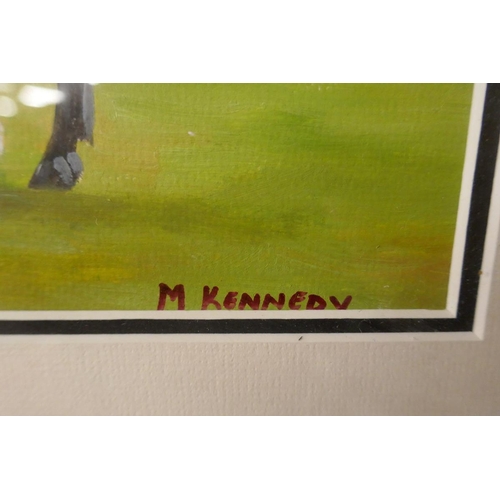 231 - Watercolour horse and jockey signed M Kennedy