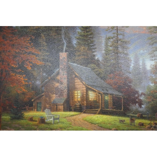 239 - L/E signed print on canvas - A Peaceful Retreat by Thomas Kinkade - Approx. image size 67cm x 44cm