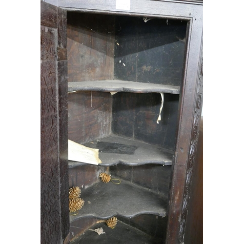 254 - Tall antique carved oak corner cupboard
