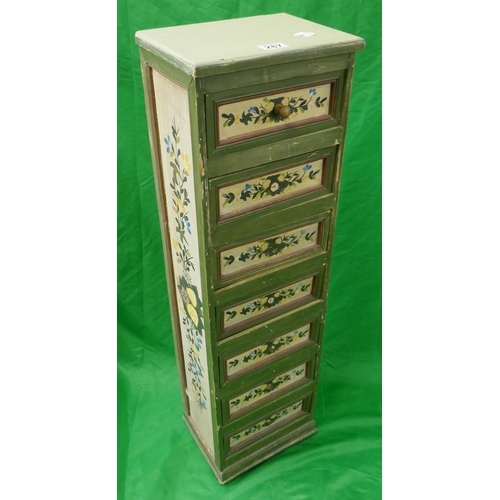 287 - Floral painted tall bank of 7 drawers - Approx. height 97cm