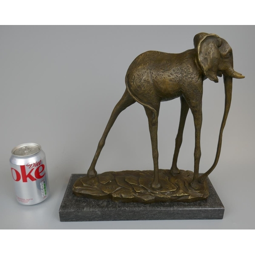 291 - Large bronze elephant on marble base - Approx. height 34cm