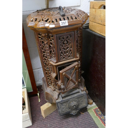 297 - Cast iron French glazed stove A/F - leg needs re-attaching