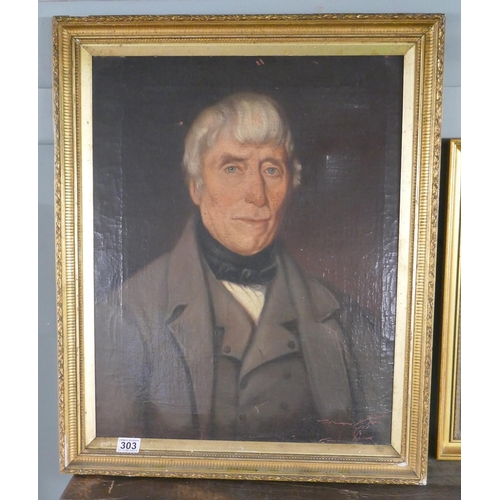 303 - Victorian oil on canvas - Portrait of gentleman - Approx. image size 49cm x 63cm