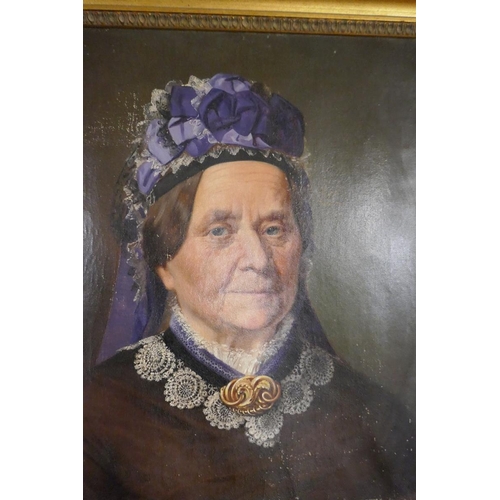 304 - Victorian oil on canvas - Portrait of lady - Approx. image size 39cm x 46cm