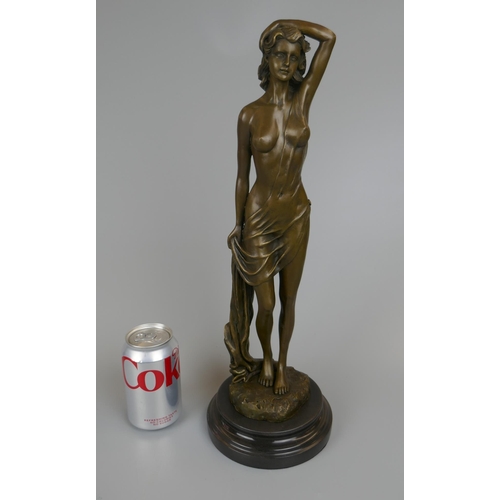 318 - Bronze semi-nude lady figure on marble base - Approx. height 45cm