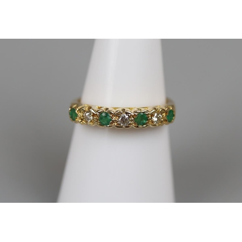 33 - 18ct gold diamond & emerald ring  - Approx size M½