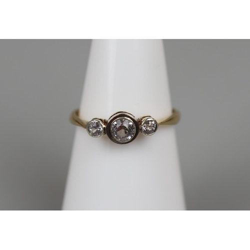 34 - 18ct gold 3 stone white sapphire ring  - Approx size L