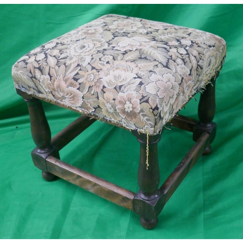 361 - Antique foot stool with William Morris style fabric