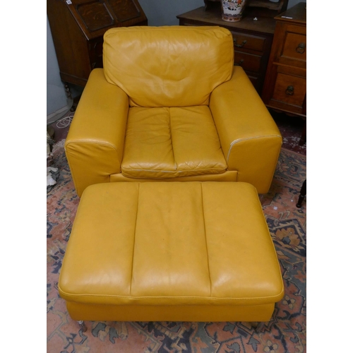 366 - Mustard leather chair with matching stool