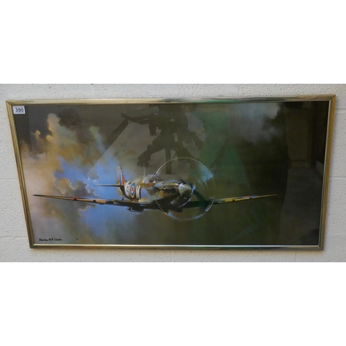 390 - RAF print of Spitfire - Approx. image size 100cm x 50cm