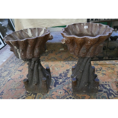 403 - Pair 19C of stone tree trunk effect pedestal planters - Approx. height 95cm