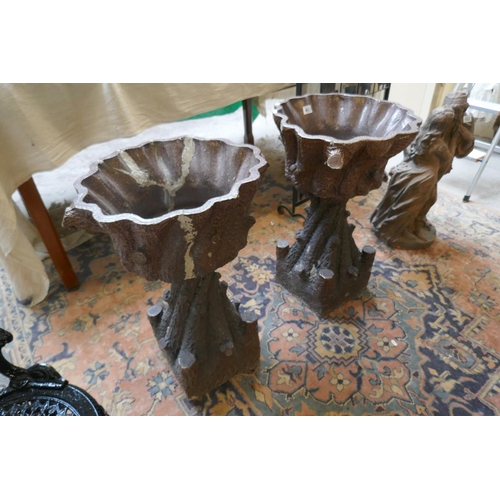 403 - Pair 19C of stone tree trunk effect pedestal planters - Approx. height 95cm