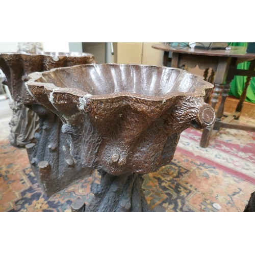 403 - Pair 19C of stone tree trunk effect pedestal planters - Approx. height 95cm