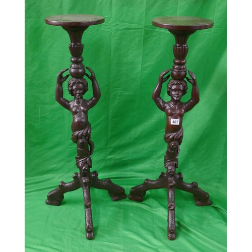 407 - Fine pair of 19thC Italian carved Torchères - Approx. height 92cm