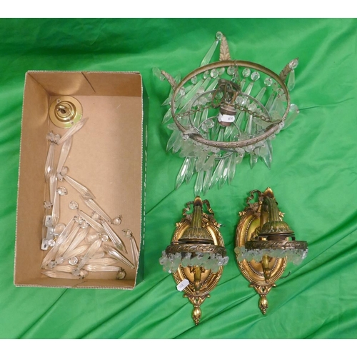410 - Pair of wall light fittings & chandelier