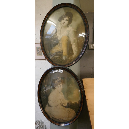 414 - Oval prints with convex glass
