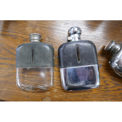 426 - 3 hip flasks a tankard and 2 chalices