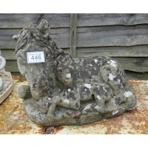 446 - Stone statue of horse & foal