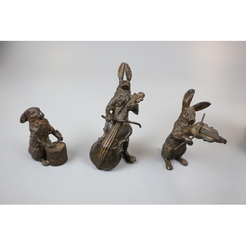 75 - 3 cold cast bronze musical hare trio