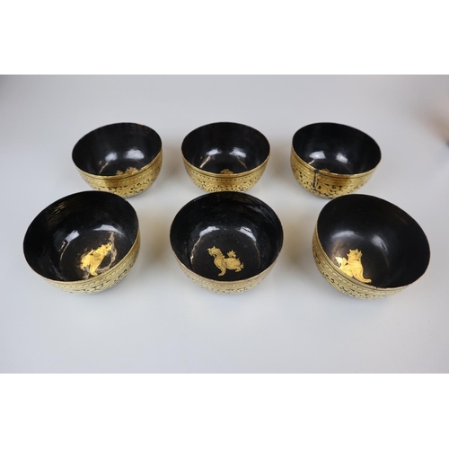 86 - Set of 6 Oriental gilt paper-mache bowls