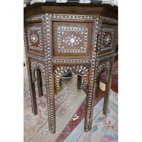 192 - Octagonal Indian occasional table inlaid - possibly ivory