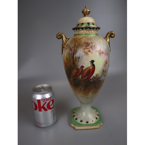 133 - Crown Devon lidded pheasant vase signed J Coleman - Approx height 33cm A/F