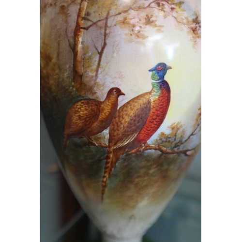 133 - Crown Devon lidded pheasant vase signed J Coleman - Approx height 33cm A/F