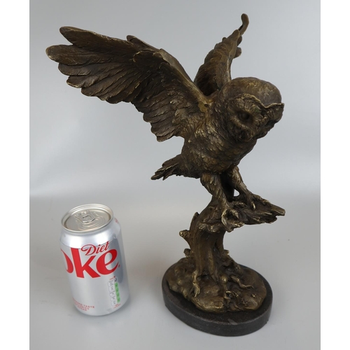 162 - Bronze owl on marble base - Approx height 30cm