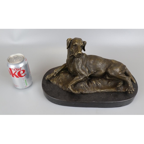 164 - Bronze dog on marble base - Approx length 33cm