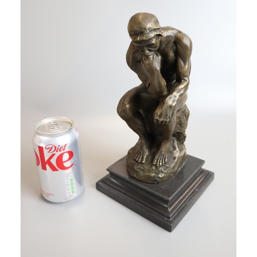 174 - Bronze Thinking Man on marble base - Approx height 25cm