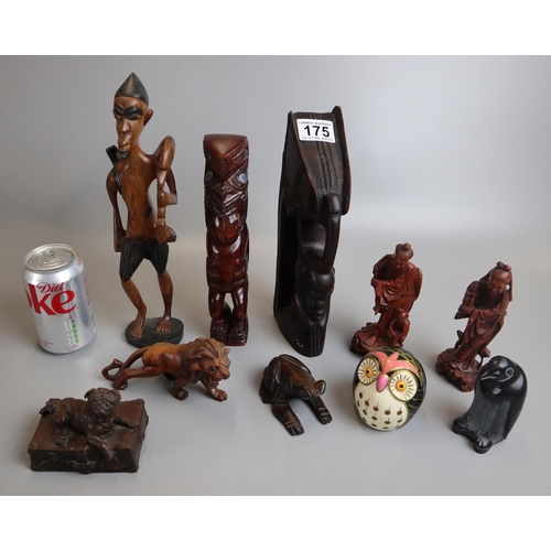 175 - Collection of carved wooden figures and animals etc