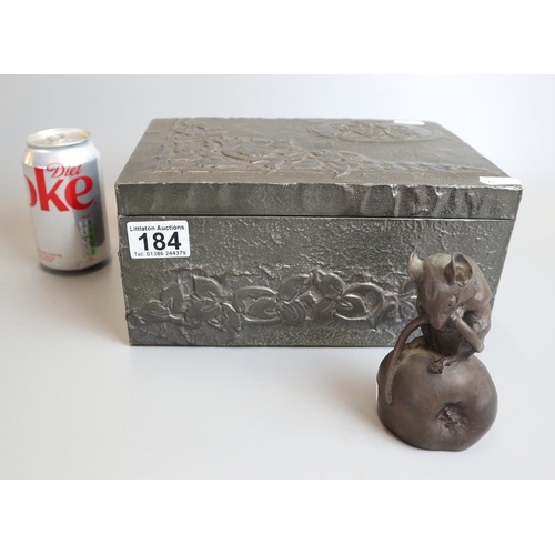 184 - Large pewter box and mouse figurine