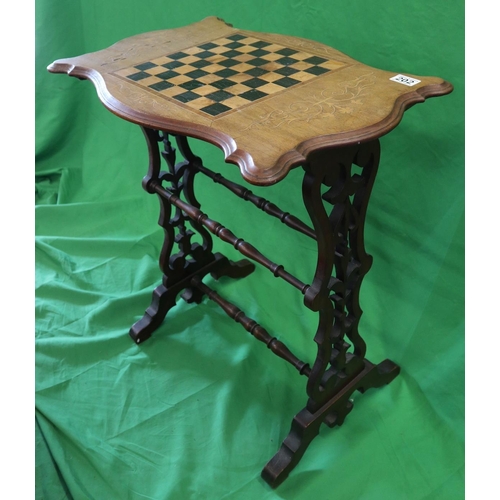 202 - Small antique walnut inlaid games table - Approx L: 58cm W: 38cm H: 68cm