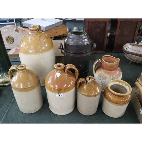 211 - Collection of earthenware to include Stratford upon Avon flagon