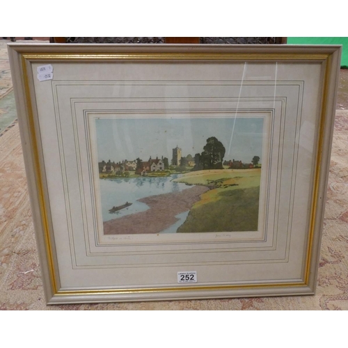 252 - Signed etching of Bidford on Avon by James Priddy - Image size: 32cm x 25cm