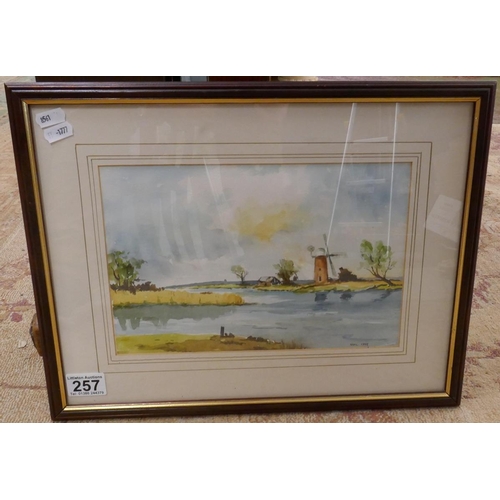 257 - Small water colour - River scene - Signed GJL - Image size: 28cm x 18cm