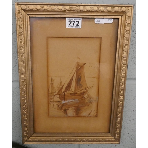 272 - Antique boat picture by Stanley L wood - Approx. image size 14cm x 22cm