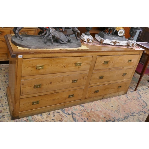 280 - Antique pine and mahogany topped haberdashery counter - Approx L: 214cm W: 63cm H: 92cm