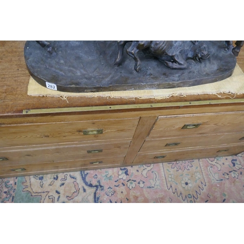 280 - Antique pine and mahogany topped haberdashery counter - Approx L: 214cm W: 63cm H: 92cm