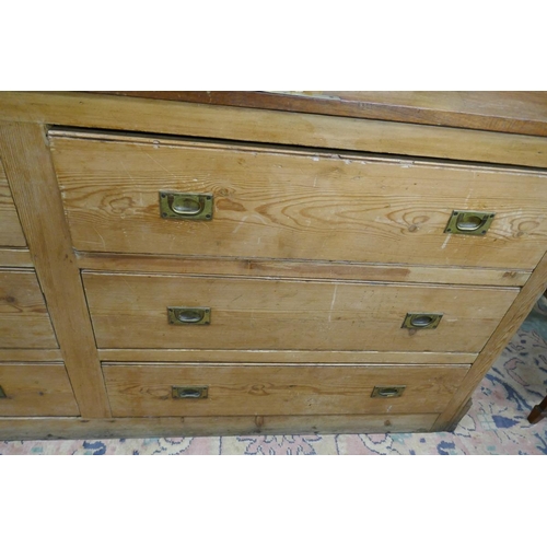 280 - Antique pine and mahogany topped haberdashery counter - Approx L: 214cm W: 63cm H: 92cm