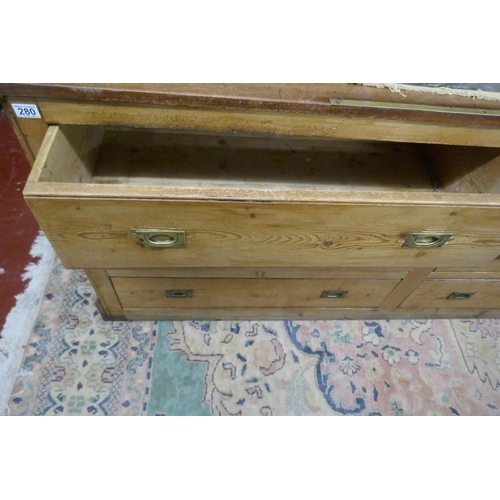 280 - Antique pine and mahogany topped haberdashery counter - Approx L: 214cm W: 63cm H: 92cm