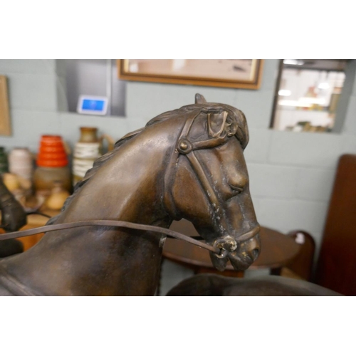 282 - Large bronze of men on horseback herding cattle - Approx length 92cm