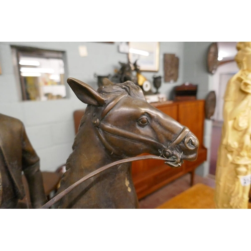 282 - Large bronze of men on horseback herding cattle - Approx length 92cm