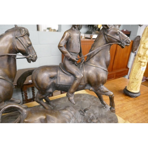 282 - Large bronze of men on horseback herding cattle - Approx length 92cm