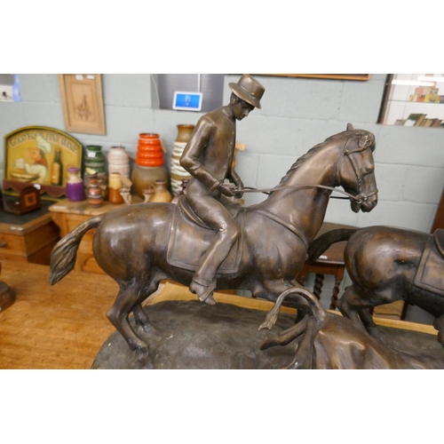 282 - Large bronze of men on horseback herding cattle - Approx length 92cm